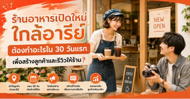 โปรโมท ร้านอาหารเปิดใหม่ ใกล้อารีย์ 30 วันแรก ทำอย่างไรให้คนรู้จัก สร้างลูกค้าและรีวิว อารีย์.com
